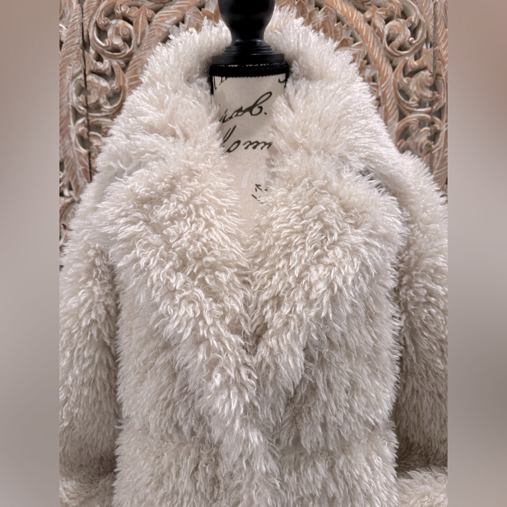 Badgley Mischka Cream Teddy Long Coat - Picture 9 of 15
